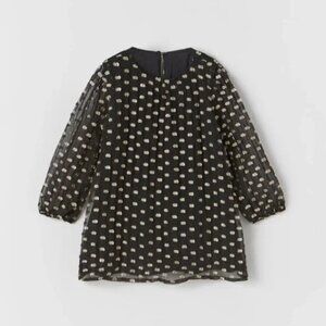 Zara Baby Black & Gold Embroidered Dress Girls 12-18 Months